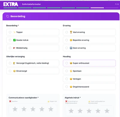 Application form hospitality staffing agency EXTRA Amsterdam